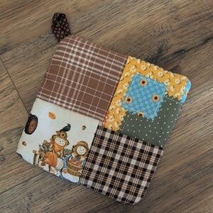 Handmade Patchwork Quilted Pot Holder, Fall Decor, Plaid